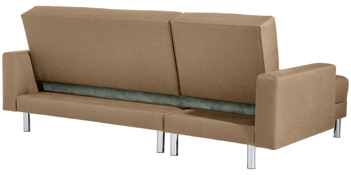 ECKSCHLAFSOFA inkl. Hocker in Sandfarben Textil   - Sandfarben/Chromfarben, Konventionell, Textil/Metall (152/230cm) - Max Winzer