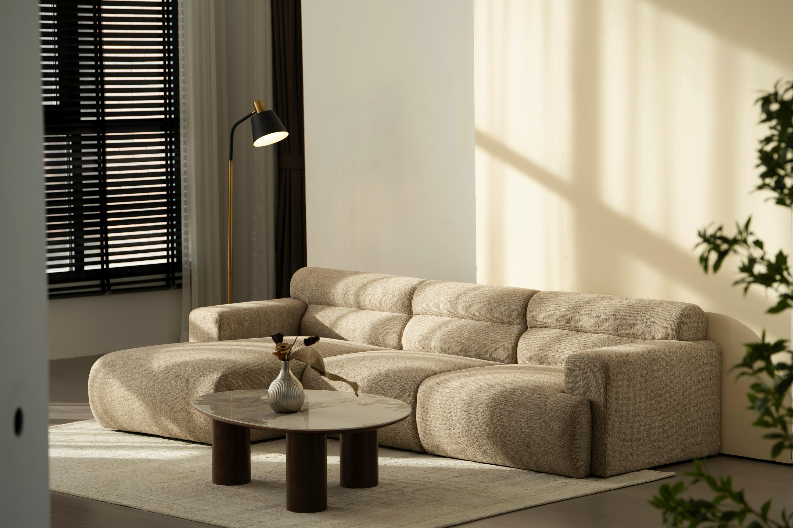 ECKSOFA Taupe Leinenoptik  - Taupe, Design, Holz/Textil (260/68/156cm) - P & B