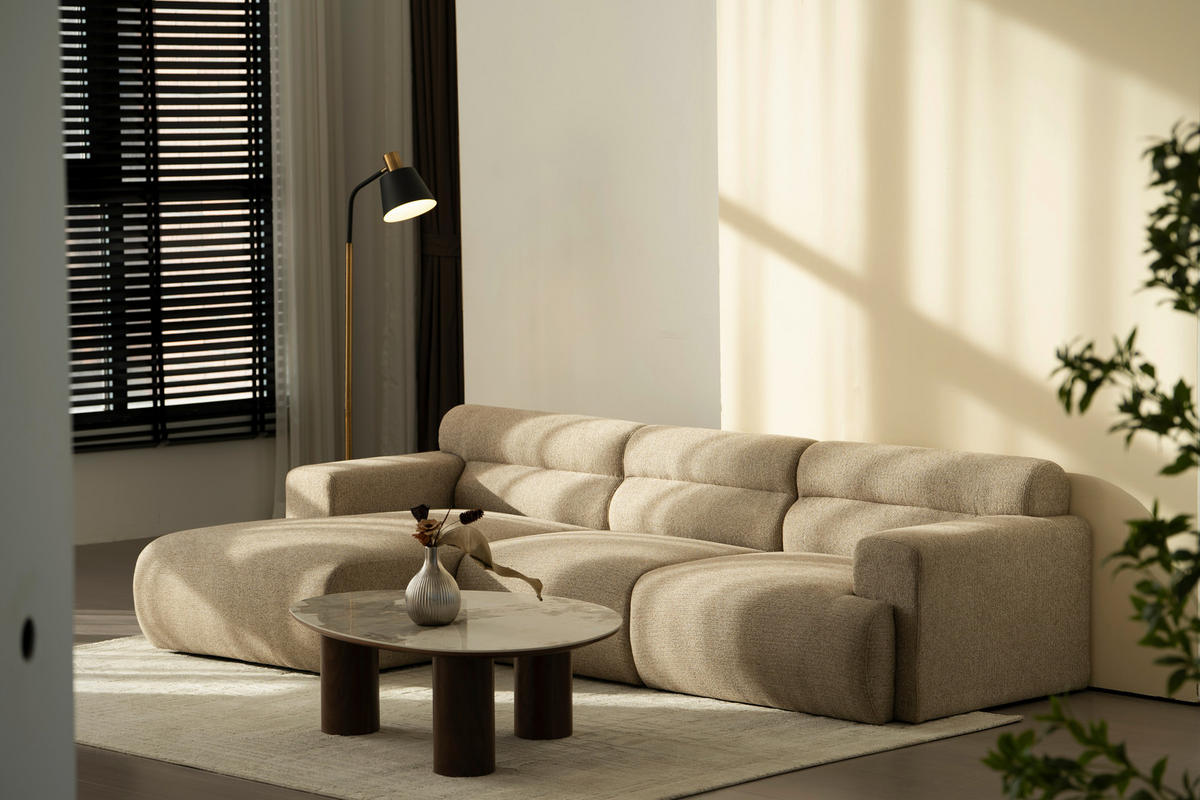 ECKSOFA Taupe Leinenoptik  - Taupe, Design, Holz/Textil (260/68/156cm) - P & B