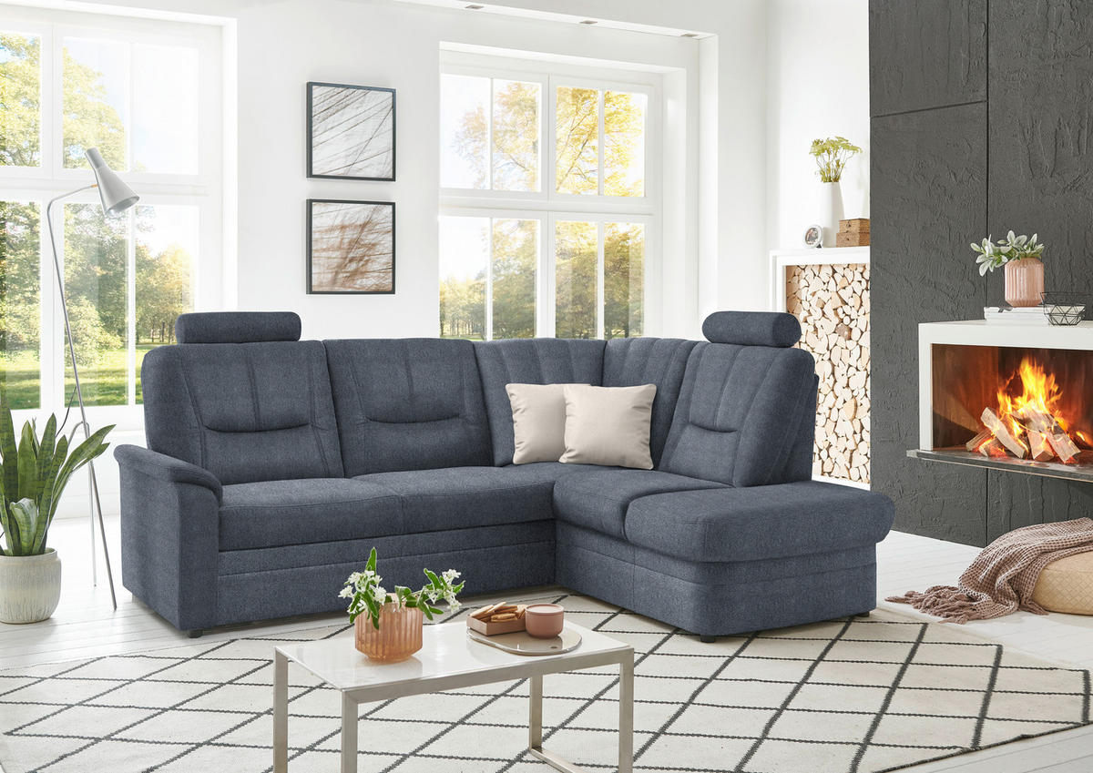 ECKSOFA  in Chenille Blaugrau  235/185 cm  - Blaugrau/Schwarz, KONVENTIONELL, Kunststoff/Textil (235/185cm) - Beldomo Comfort