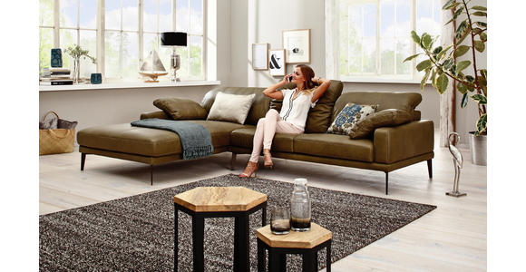 WOHNLANDSCHAFT Echtleder - Bronzefarben, LIFESTYLE, Leder/Metall (206/301cm) - Valnatura