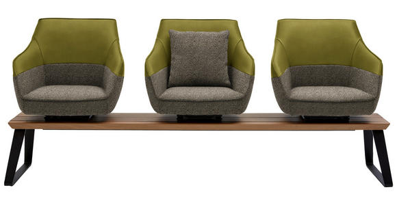 SITZBANK 210/87/67 cm in Grün, Beige, Limette - Beige/Limette, Design, Leder/Holz (210/87/67cm) - Ambiente