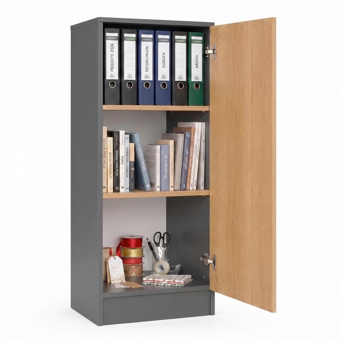 AKTENSCHRANK Anthrazit  - Honigeiche/Anthrazit, MODERN, Holzwerkstoff (52/114/32cm) - MID.YOU