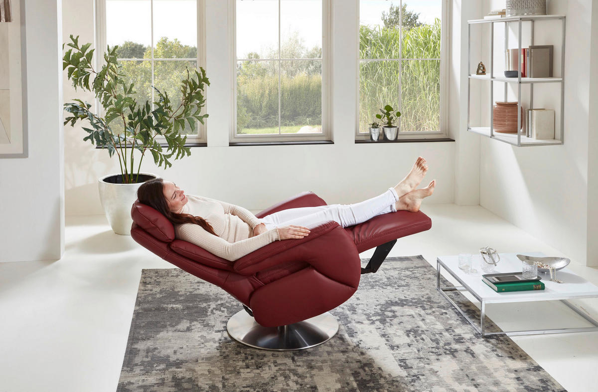RELAXSESSEL Echtleder    - Edelstahlfarben/Dunkelrot, KONVENTIONELL, Leder/Metall (78/110/81cm) - Cantus