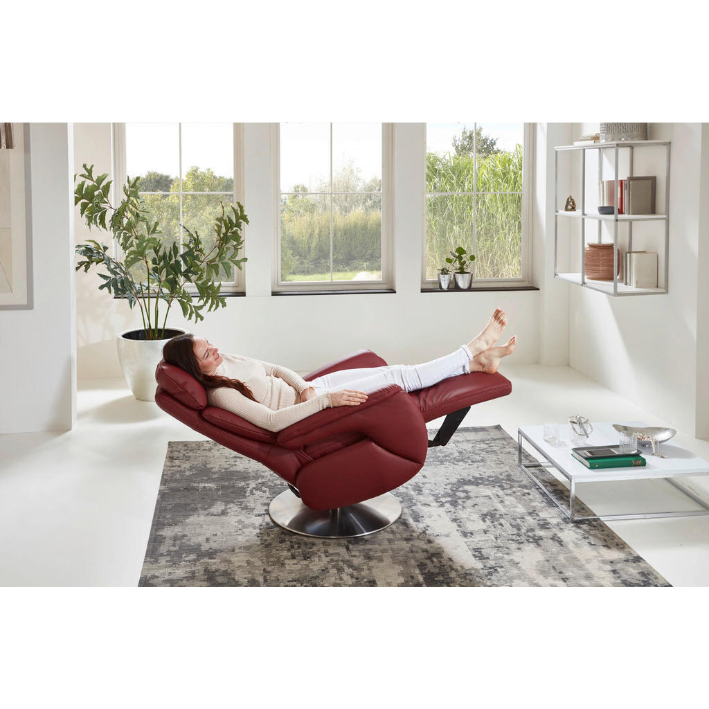 Thumbnail - Cantus Relaxsessel, Dunkelrot, Leder, Echtleder, Nappaleder, Longlife-Leder, 78x110x81 cm, Goldenes M, Relaxfunktion, He...