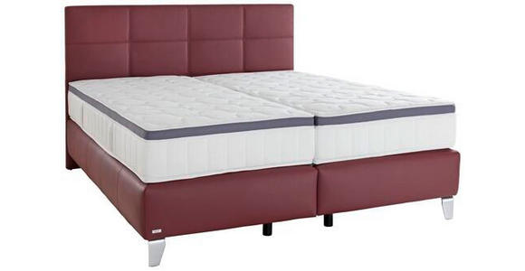 BOXSPRINGBETT 180/200 cm in Bordeaux - Chromfarben/Bordeaux, KONVENTIONELL, Leder/Textil (180/200cm) - Novel