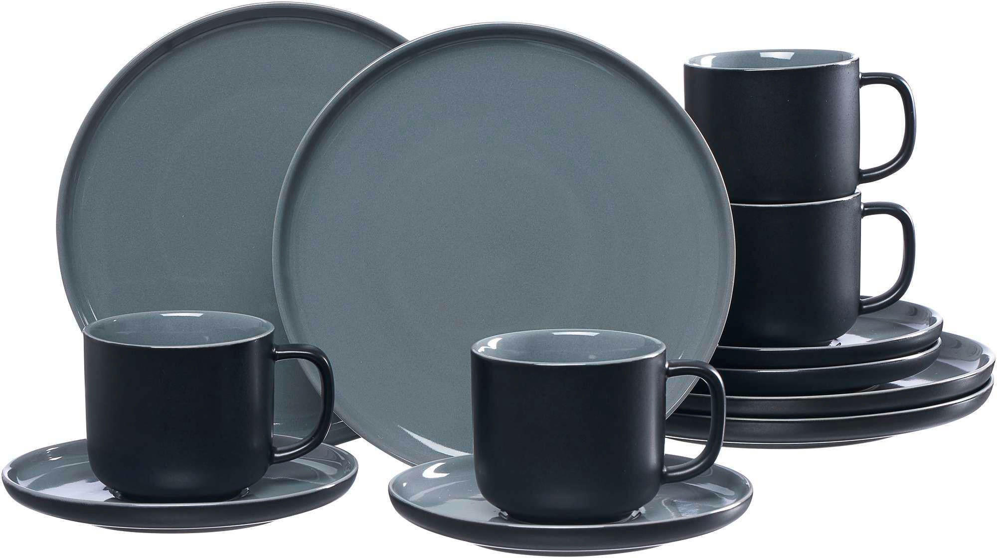 KAFFEESERVICE Schwarz 12-teilig JASPER  - Schwarz, Design, Keramik (38/24/24cm) - Ritzenhoff Breker