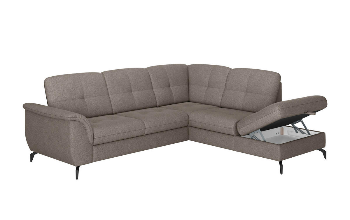 ECKSOFA in Flachgewebe Schlammfarben  - Schlammfarben/Schwarz, Modern, Textil/Metall (244/212cm) - Sit & More