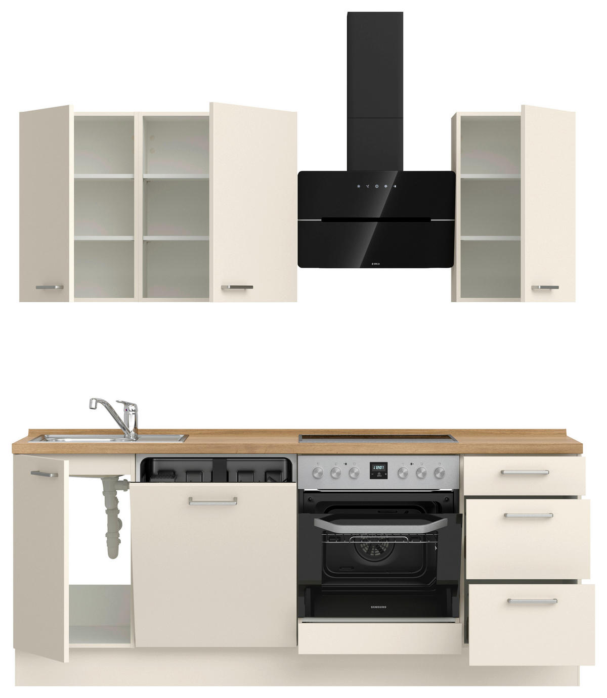 KÜCHENBLOCK 210 cm   in Eichefarben, Magnolie  - Edelstahlfarben/Eichefarben, MODERN, Holzwerkstoff/Metall (210cm) - Nobilia