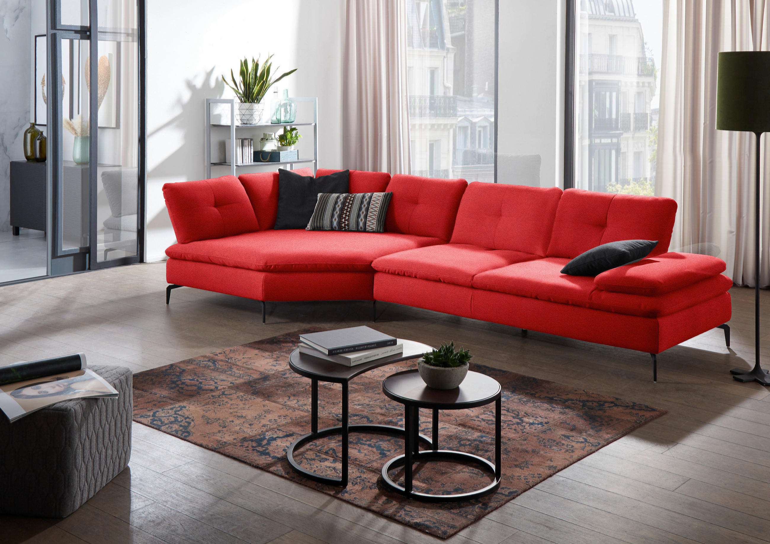 ECKSOFA in Flachgewebe Hellrot  157/344 cm  - Hellrot/Schwarz, Design, Textil/Metall (157/344cm) - Chilliano