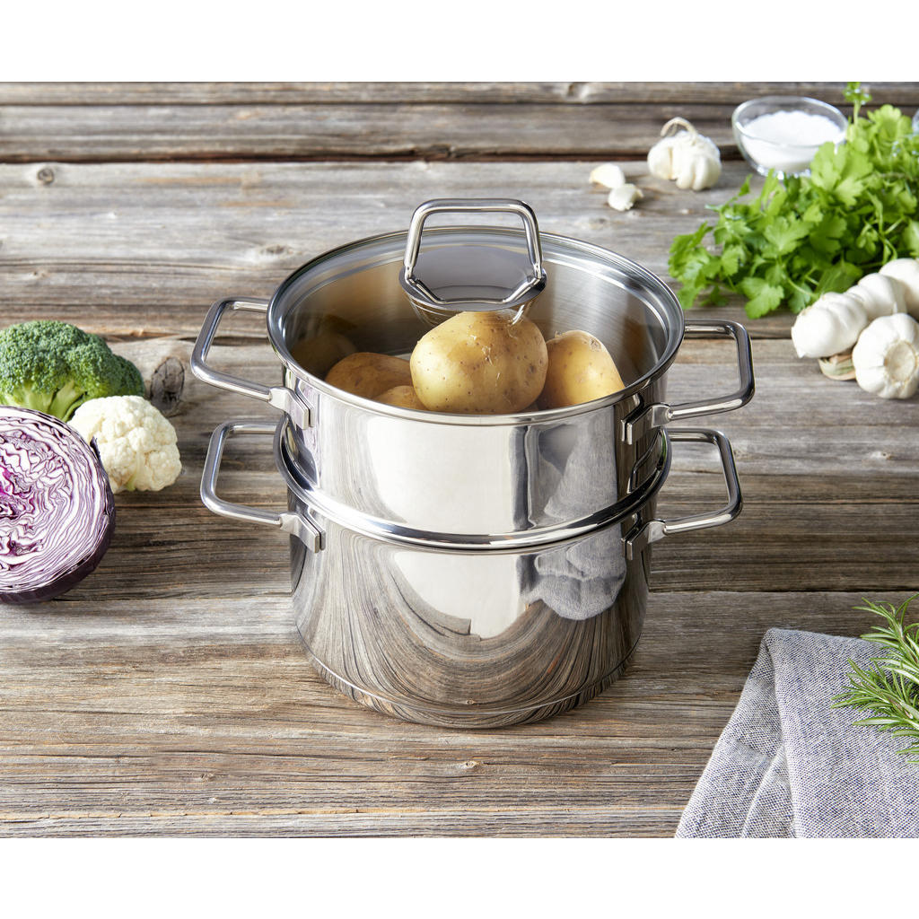 Thumbnail - Homeware Profession. Gemüsedämpfer, Edelstahl, Metall, 3 L, zylindrisch, 25.5 cm, Lfgb, rostfrei, Kochen, Töpfe, Dampfga...
