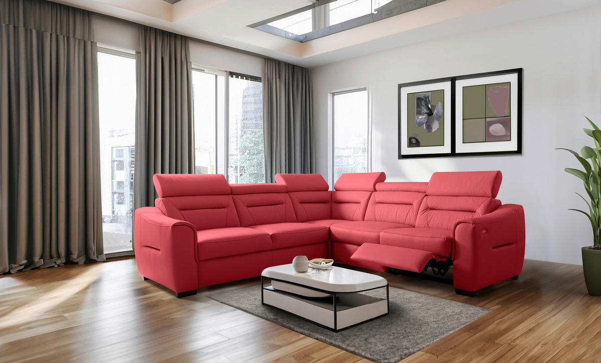 ECKSOFA Lederlook Echtleder Rot  - Wengefarben/Rot, Design, Leder/Holz (260/260cm) - Celina Home