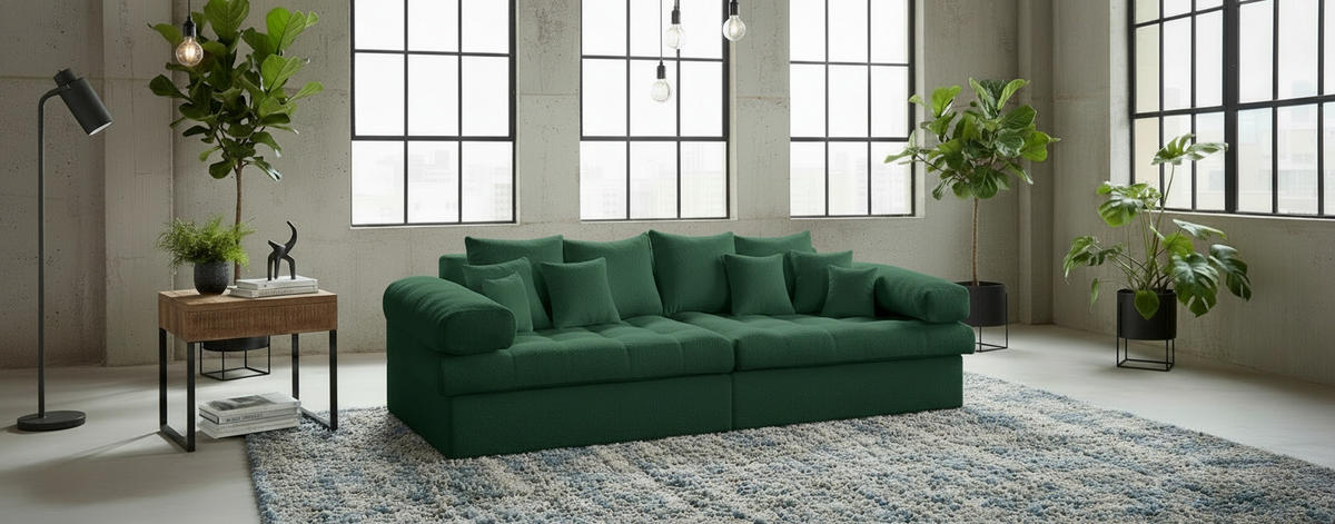 BIGSOFA Naomi in Teddystoff Grün  - Schwarz/Grün, Design, Kunststoff/Textil (284/94/148cm) - Livetastic