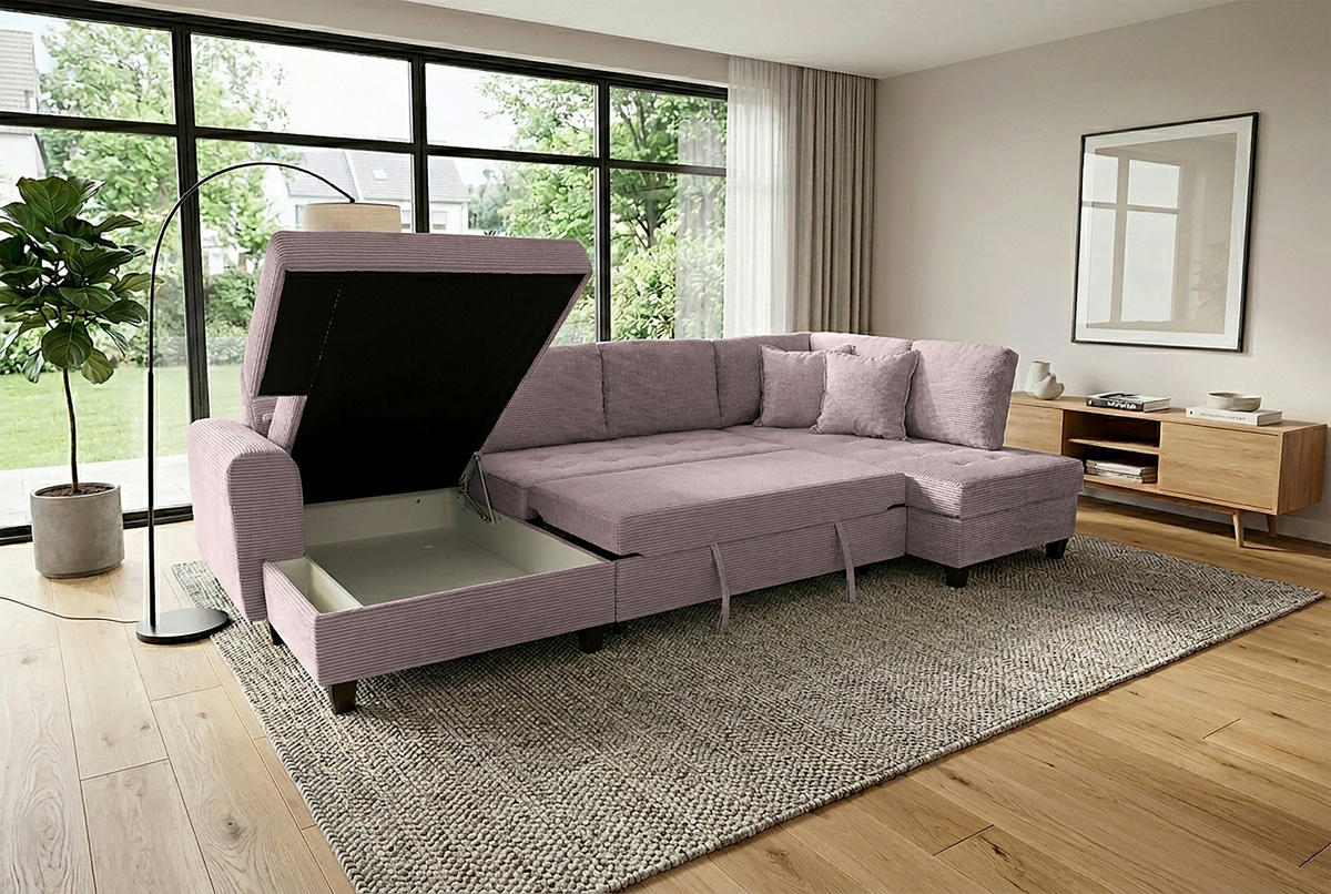 WOHNLANDSCHAFT MORITZ Rosa Cord  - Rosa, Trend, Textil (155/324/178cm) - P & B