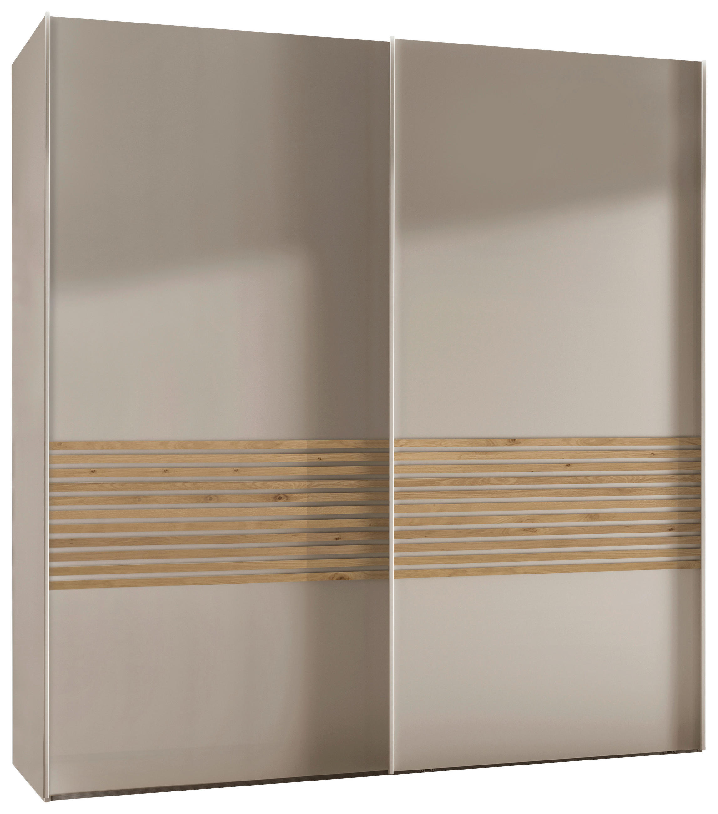 SCHWEBETÜRENSCHRANK in Champagner, Eiche Bianco  - Eiche Bianco/Champagner, Design, Holzwerkstoff/Metall (200/236/67cm) - Novel