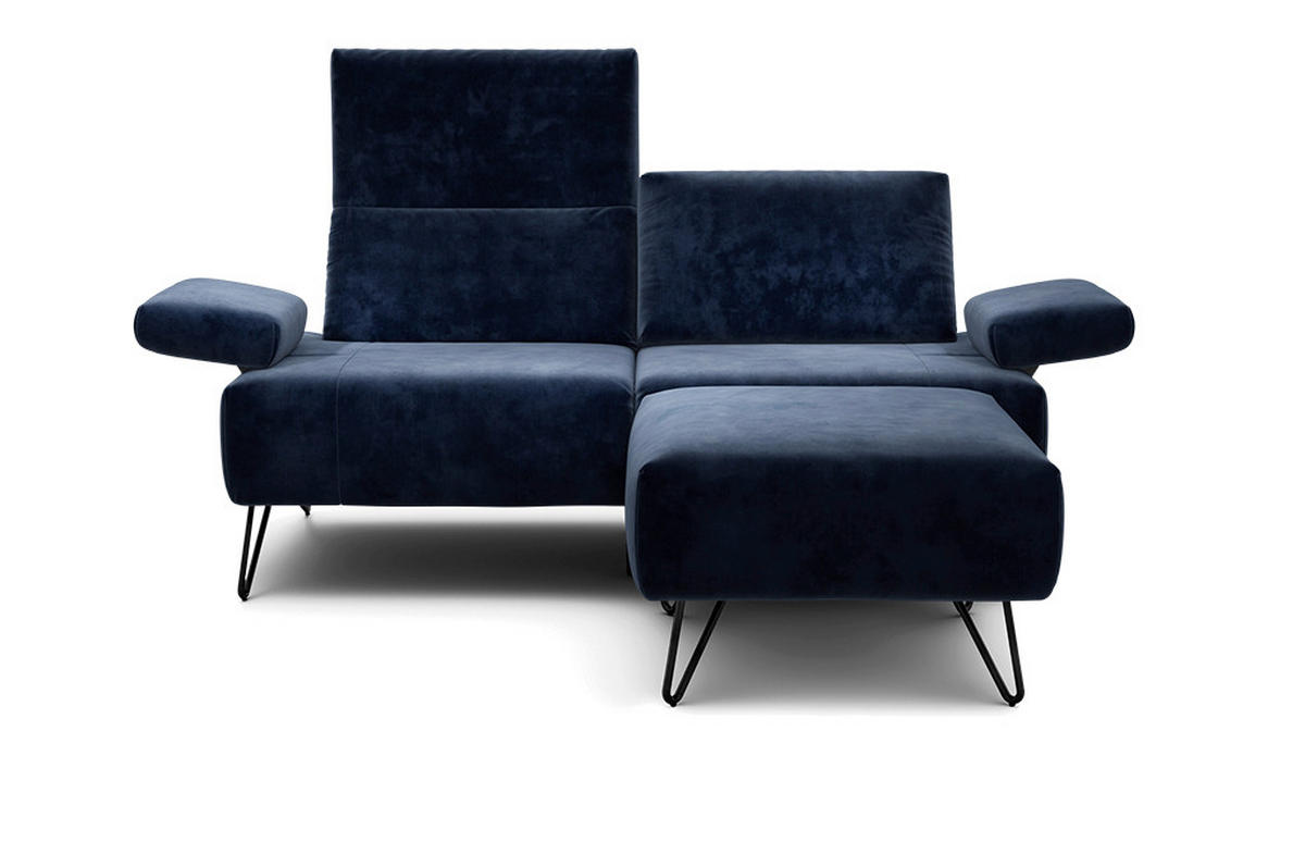 2-SITZER-SOFA Samt Dunkelblau  - Schwarz/Dunkelblau, Design, Textil/Metall (164-194/85/86-94cm) - SENSOO