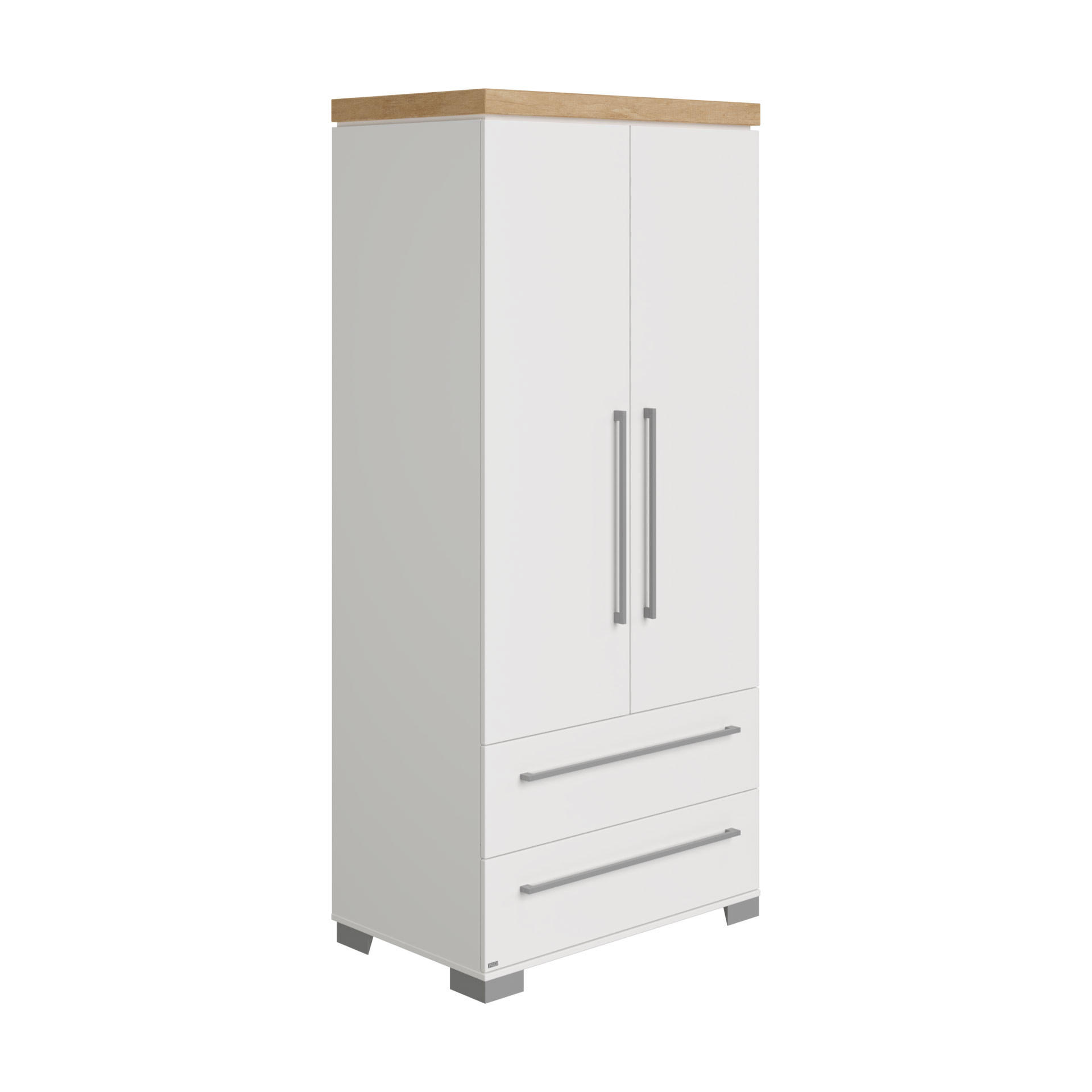 KLEIDERSCHRANK 2-türig Weiß, Eichefarben  - Eichefarben/Silberfarben, Basics, Holzwerkstoff/Metall (94,8/205,9/55,6cm) - Paidi