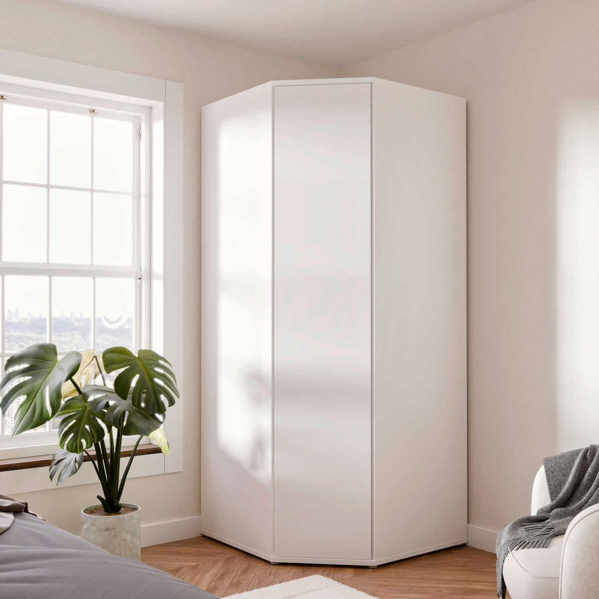 ECKKLEIDERSCHRANK 92/214/92 cm Weiß  - Weiß, Trend, Holzwerkstoff (92/214/92cm) - Carryhome