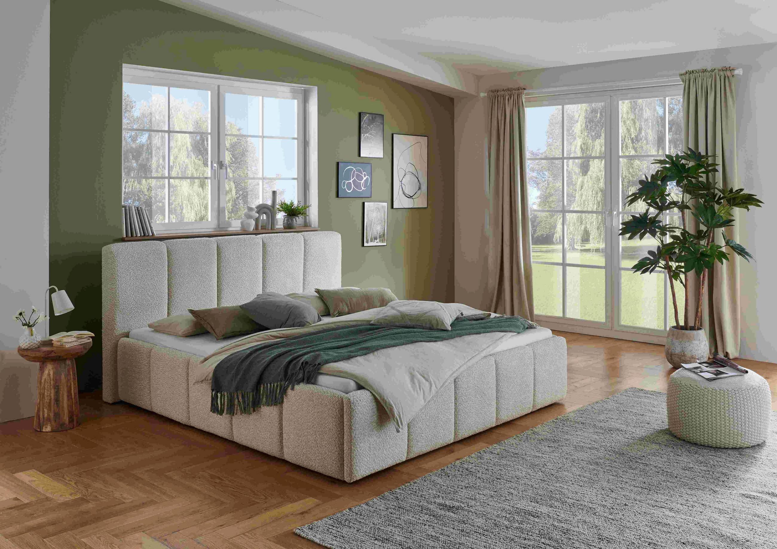 POLSTERBETT 180/200 cm  in Creme  - Creme/Schwarz, Design, Holz/Textil (180/200cm) - Xora