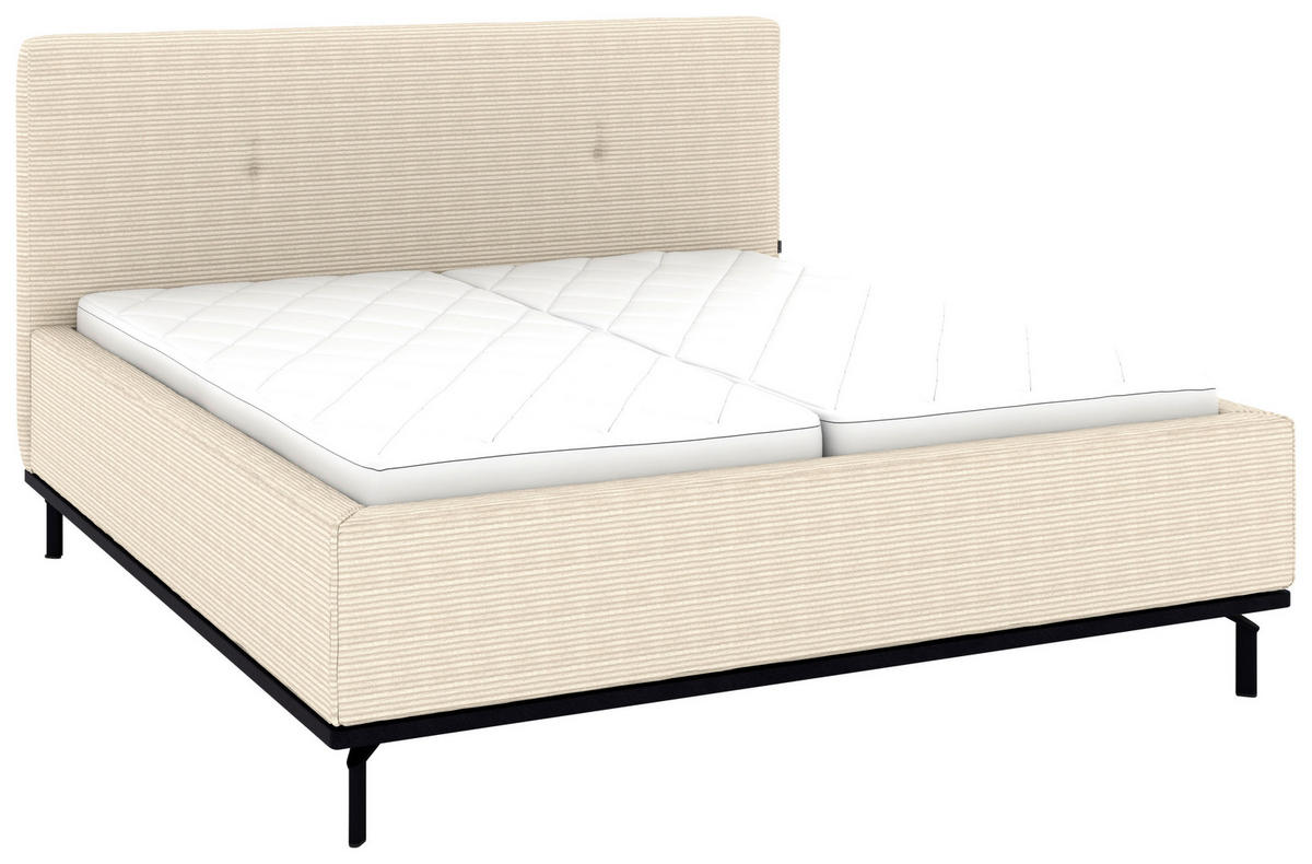 POLSTERBETT 180/200 cm,  in Creme, Matratze, Lattenrost, Bettkasten, H2 + H2 = mittel  - Creme/Graphitfarben, Design, Holz/Textil (180/200cm) - Musterring