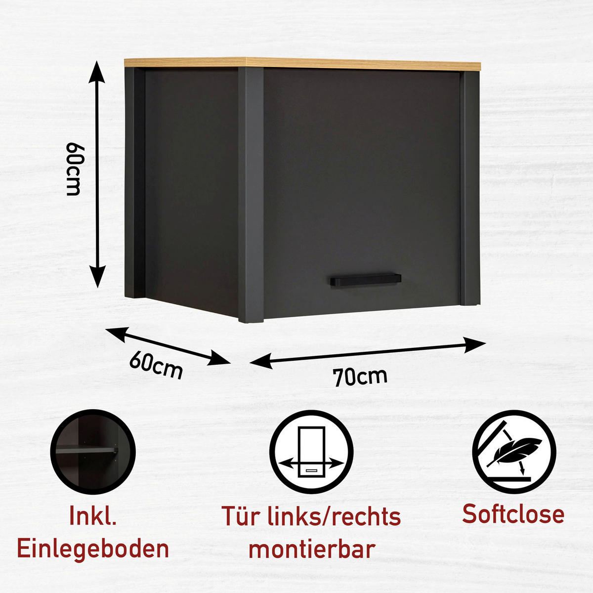 KÜCHENLEERBLOCK   in Anthrazit, Eiche Artisan  - Anthrazit/Schwarz, MODERN, Glas/Holzwerkstoff (430/227/60cm) - home24