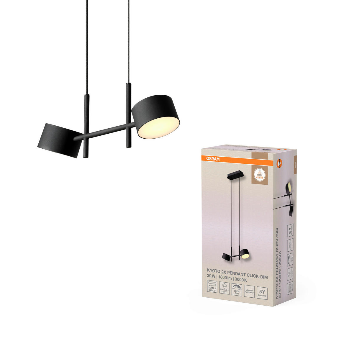 LED-PENDELLEUCHTE 42,5/10/150 cm  - Schwarz, Design, Kunststoff/Metall (42,5/10/150cm) - Osram