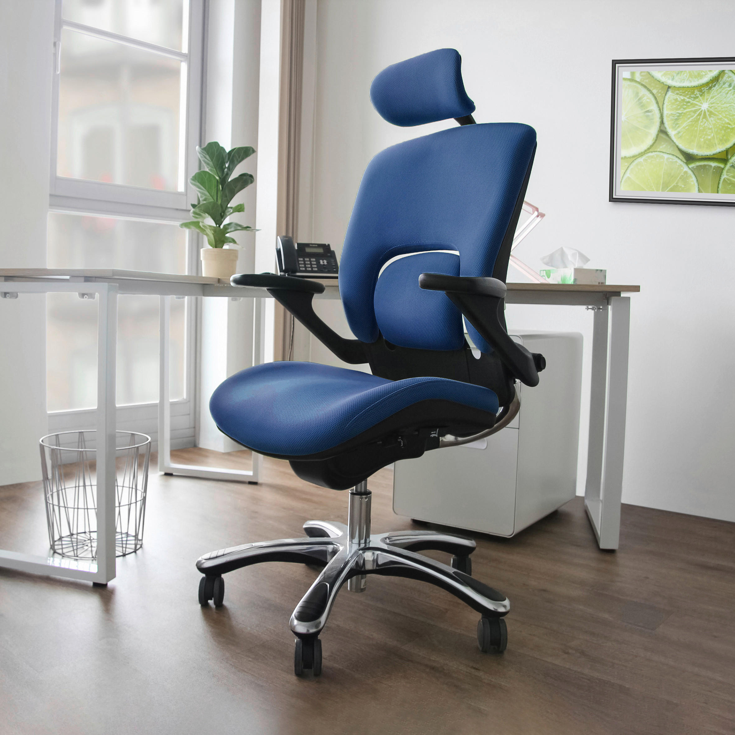 DREHSTUHL Flachgewebe Blau, Schwarz  - Chromfarben/Blau, Basics, Kunststoff/Textil (58/119/50cm) - MID.YOU