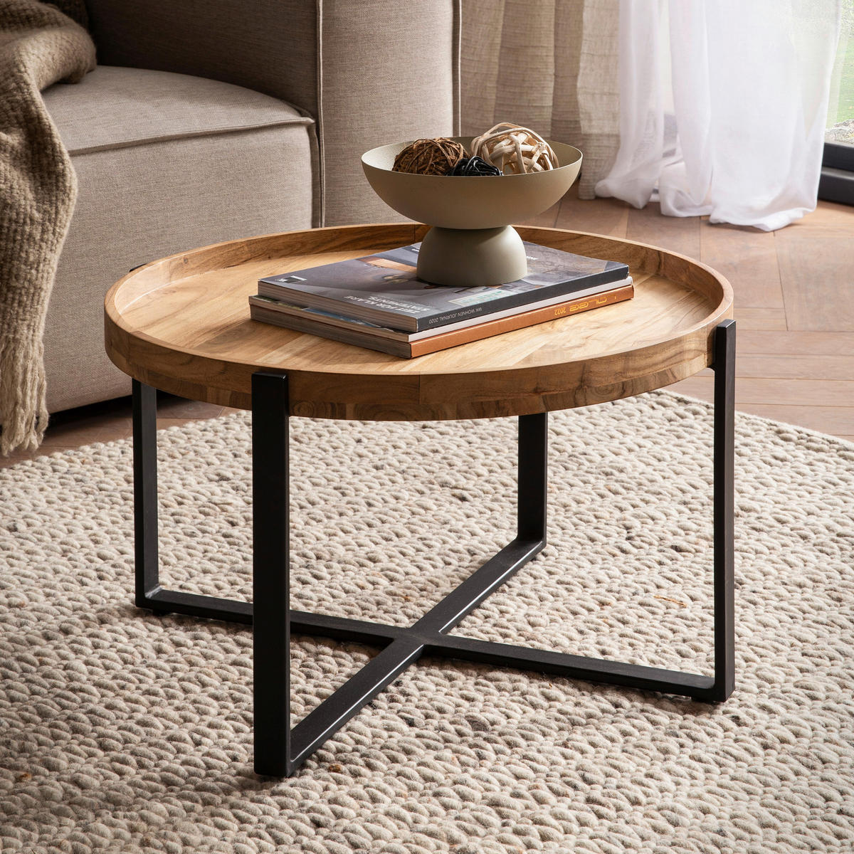 COUCHTISCH in Holz 60/60/36 cm  - Schwarz/Braun, Design, Holz/Metall (60/60/36cm) - Livetastic