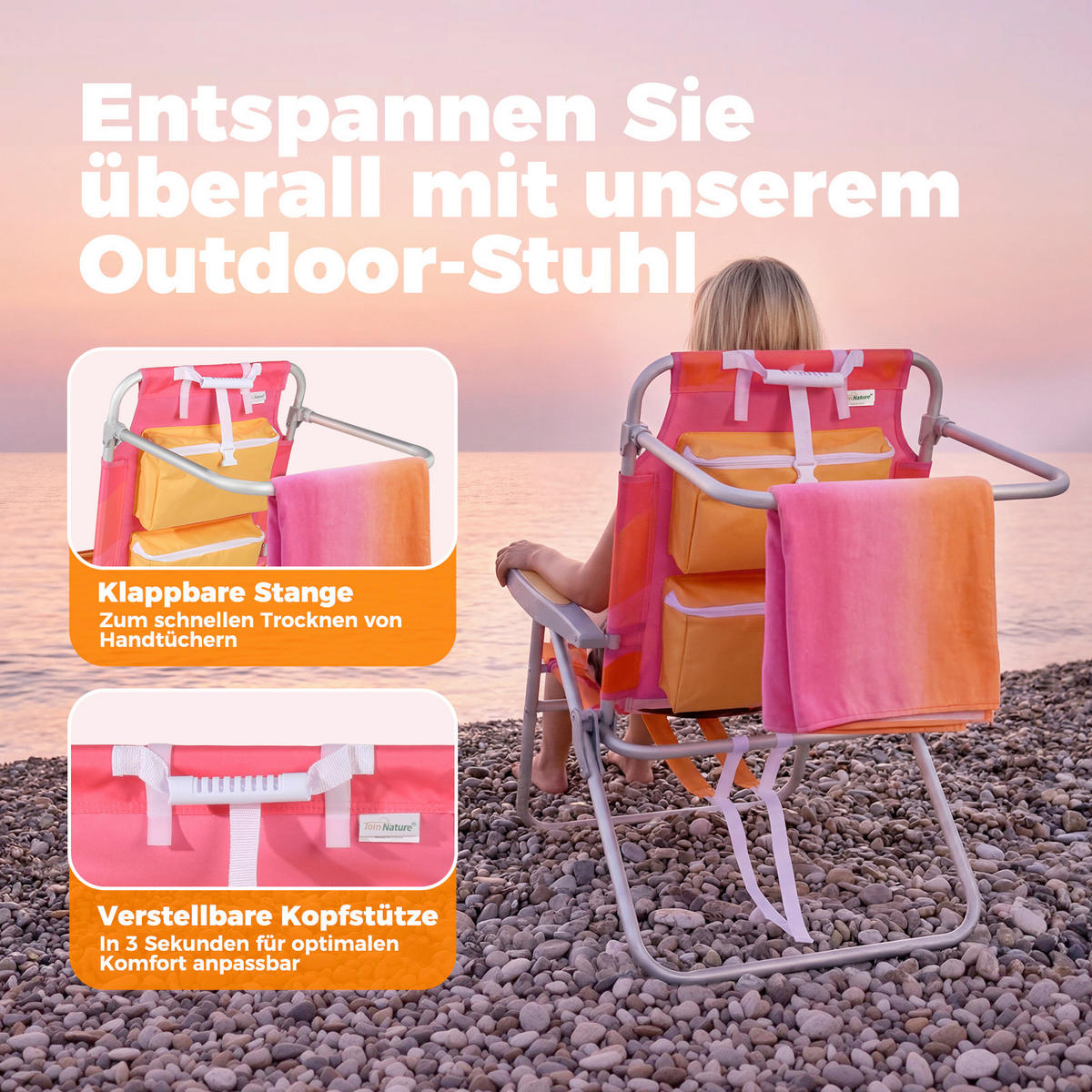 STRANDSTUHL Aluminium Alufarben, Pink  - Pink/Alufarben, Basics, Textil/Metall (62/77/96cm) - Modante