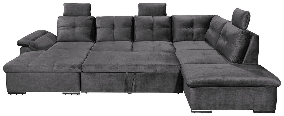 WOHNLANDSCHAFT Grau Mikrovelours  - Schwarz/Grau, KONVENTIONELL, Kunststoff/Textil (127/334/217cm) - Carryhome