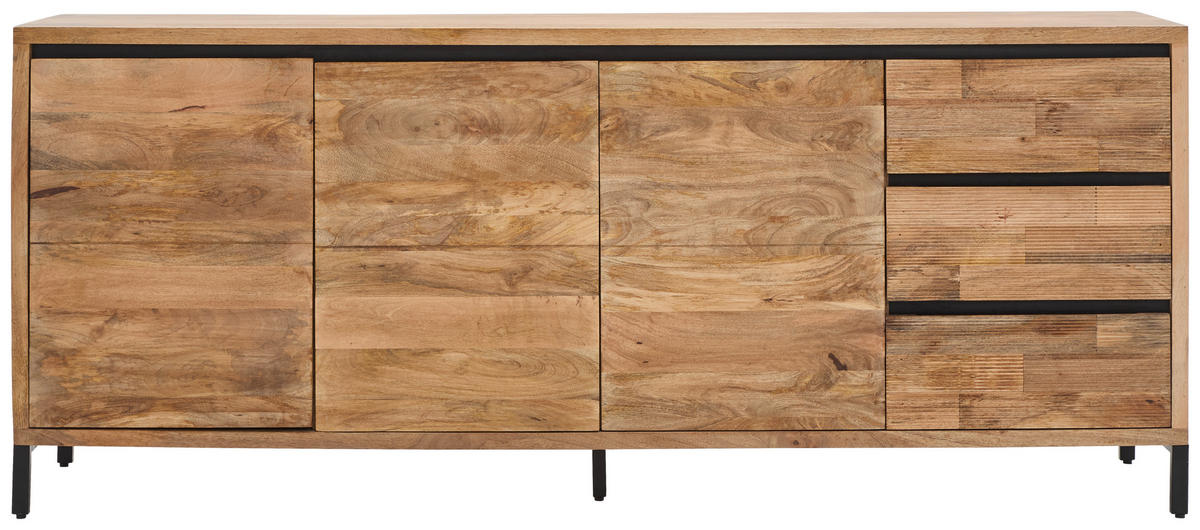 SIDEBOARD Ankara  in 207/86/42 cm  - Schwarz/Naturfarben, KONVENTIONELL, Holz/Metall (207/86/42cm) - Livetastic