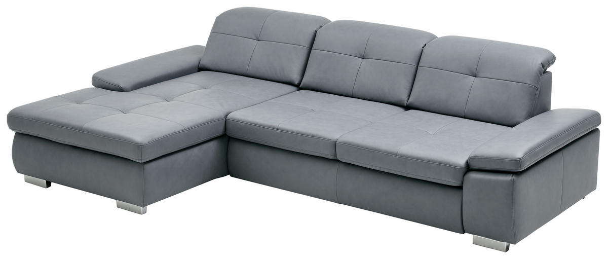 ECKSOFA in Echtleder Grau  - Alufarben/Grau, Design, Leder/Metall (195/309cm) - Beldomo Premium