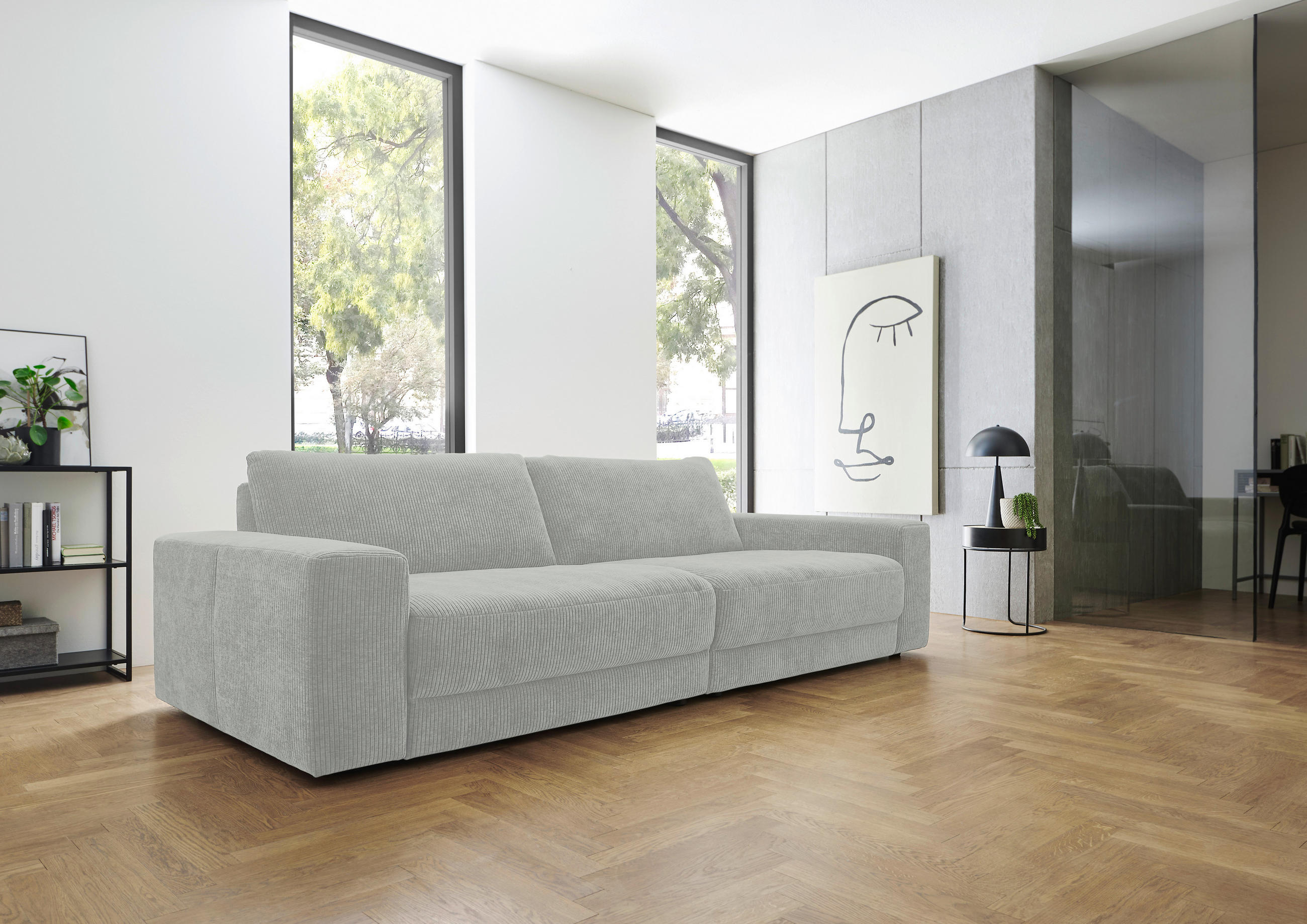 BIGSOFA in Chenille, Jacquard Hellgrau  - Hellgrau/Schwarz, Design, Kunststoff/Textil (270/83/125cm) - Niels Andersson