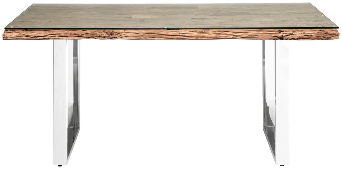 ESSTISCH in Holz, Metall, Glas  - Edelstahlfarben/Naturfarben, LIFESTYLE, Glas/Holz (180/76/100cm) - Livetastic