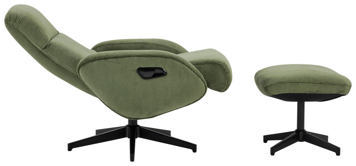 RELAXSESSELSET inkl. Funktion Cord Relaxfunktion, Hocker    - Schwarz/Olivgrün, Design, Textil/Metall (75/106/74cm) - Xora