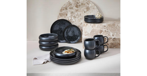KOMBISERVICE Schwarz 16-teilig Faro Black - Schwarz, Design, Keramik - Novel