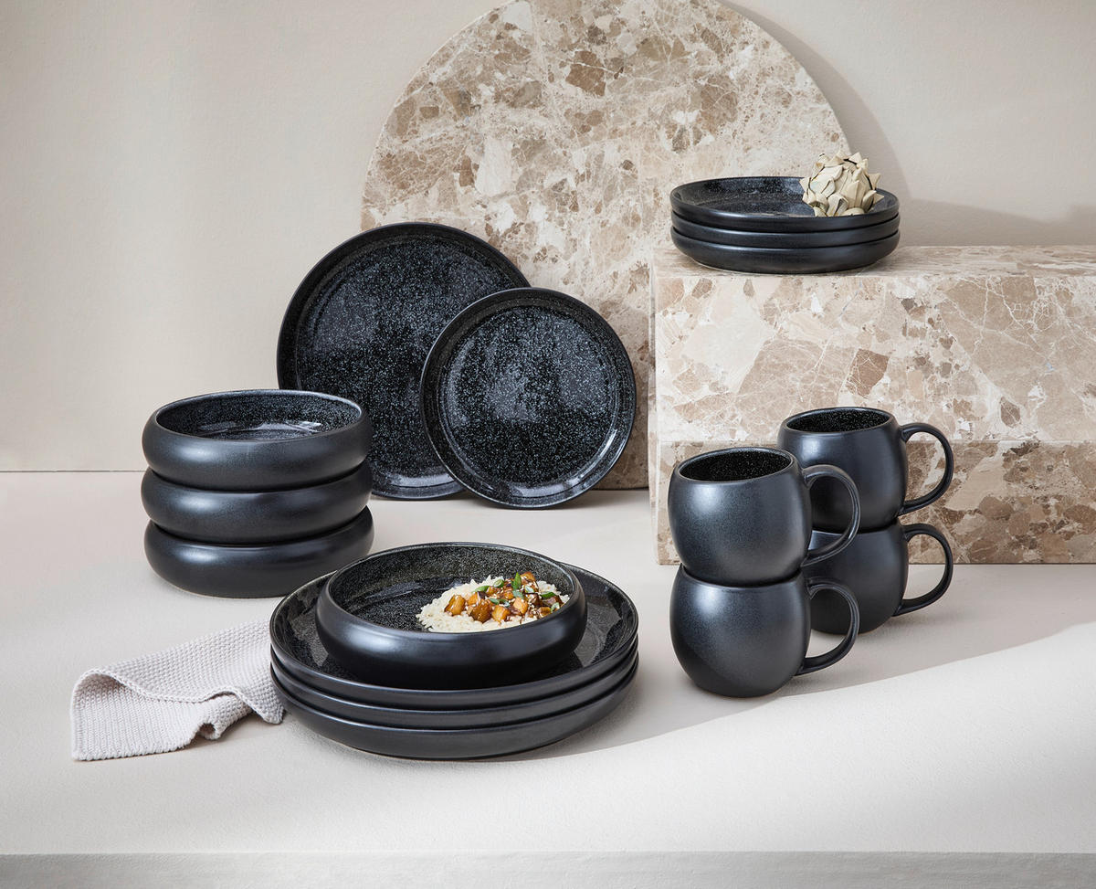 KOMBISERVICE Faro Black 16-teilig  - Schwarz, Design, Keramik - Novel