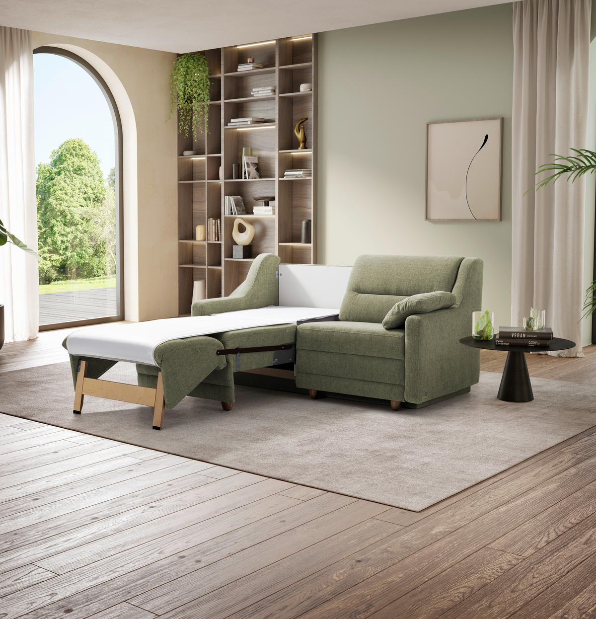 SCHLAFSOFA in Textil Olivgrün  - Buchefarben/Olivgrün, Konventionell, Holz/Textil (184/88/91cm) - Sedda