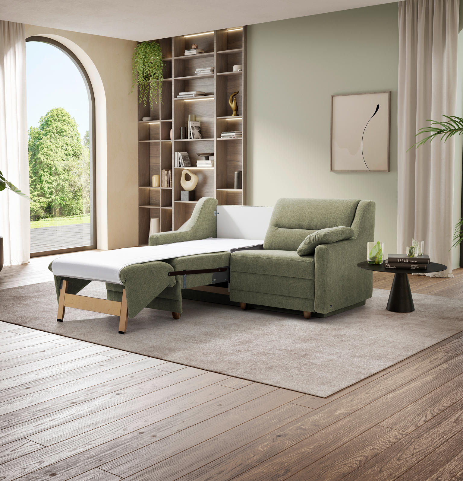 SCHLAFSOFA Chenille Olivgrün - Einrichtungsbeispiel