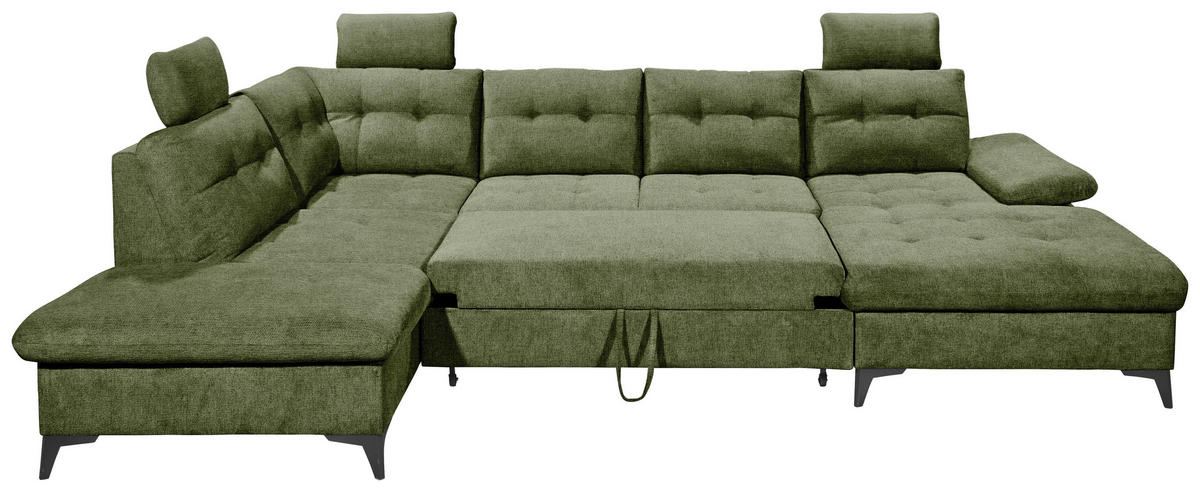 WOHNLANDSCHAFT Olivgrün Webstoff  - Schwarz/Olivgrün, KONVENTIONELL, Kunststoff/Textil (218/324/170cm) - Carryhome