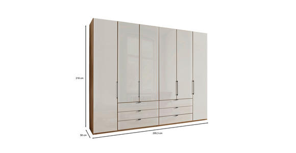 FALTTÜRENSCHRANK 300/216/58 cm 6-türig Champagner, Eiche Bianco - Schieferfarben/Eiche Bianco, KONVENTIONELL, Glas/Holzwerkstoff (300/216/58cm) - Dieter Knoll