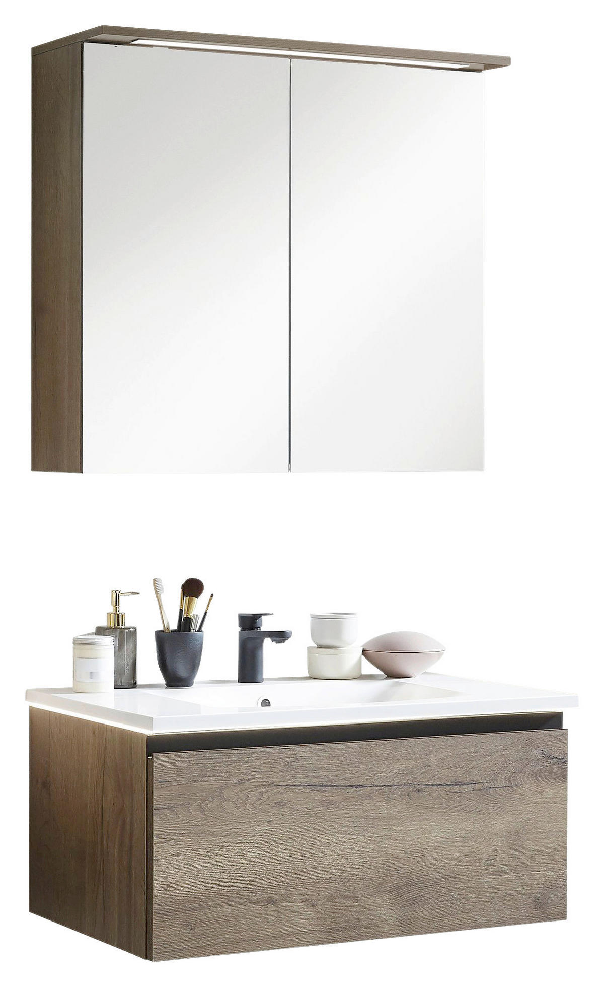 BADEZIMMER  in 81,4 cm  - Eichefarben/Weiß, LIFESTYLE, Glas/Holzwerkstoff (81,4cm) - Celina Home
