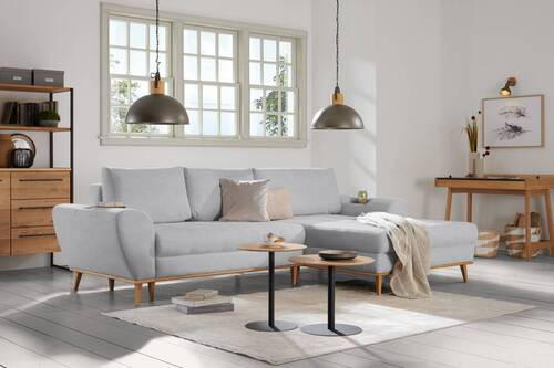 ECKSOFA in Webstoff Silberfarben  - Eichefarben/Silberfarben, Design, Holz/Textil (282/175cm) - Carryhome