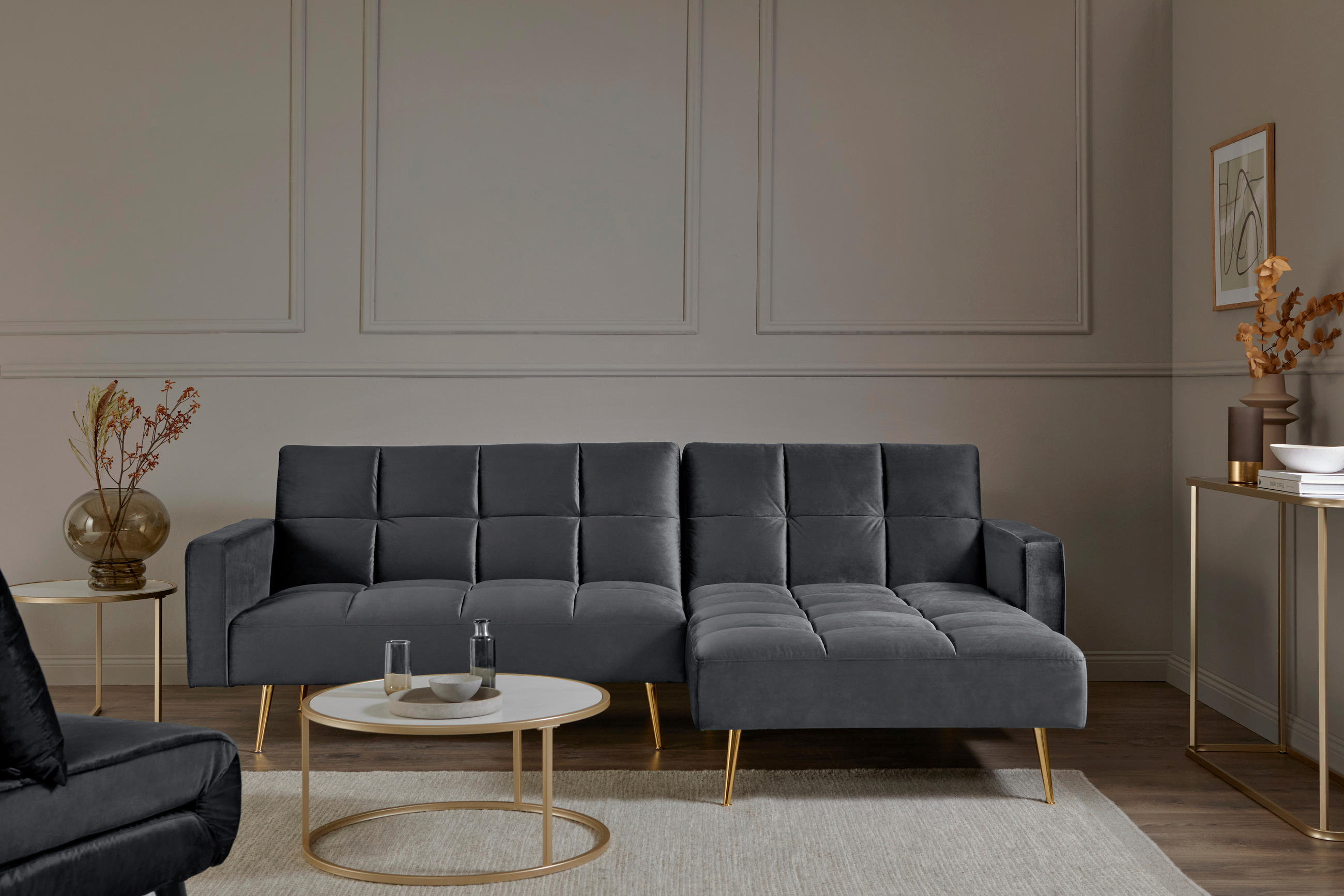 Livetastic Eckschlafsofa Chillax Posh Corner EU Grau, Platin 244x150 cm