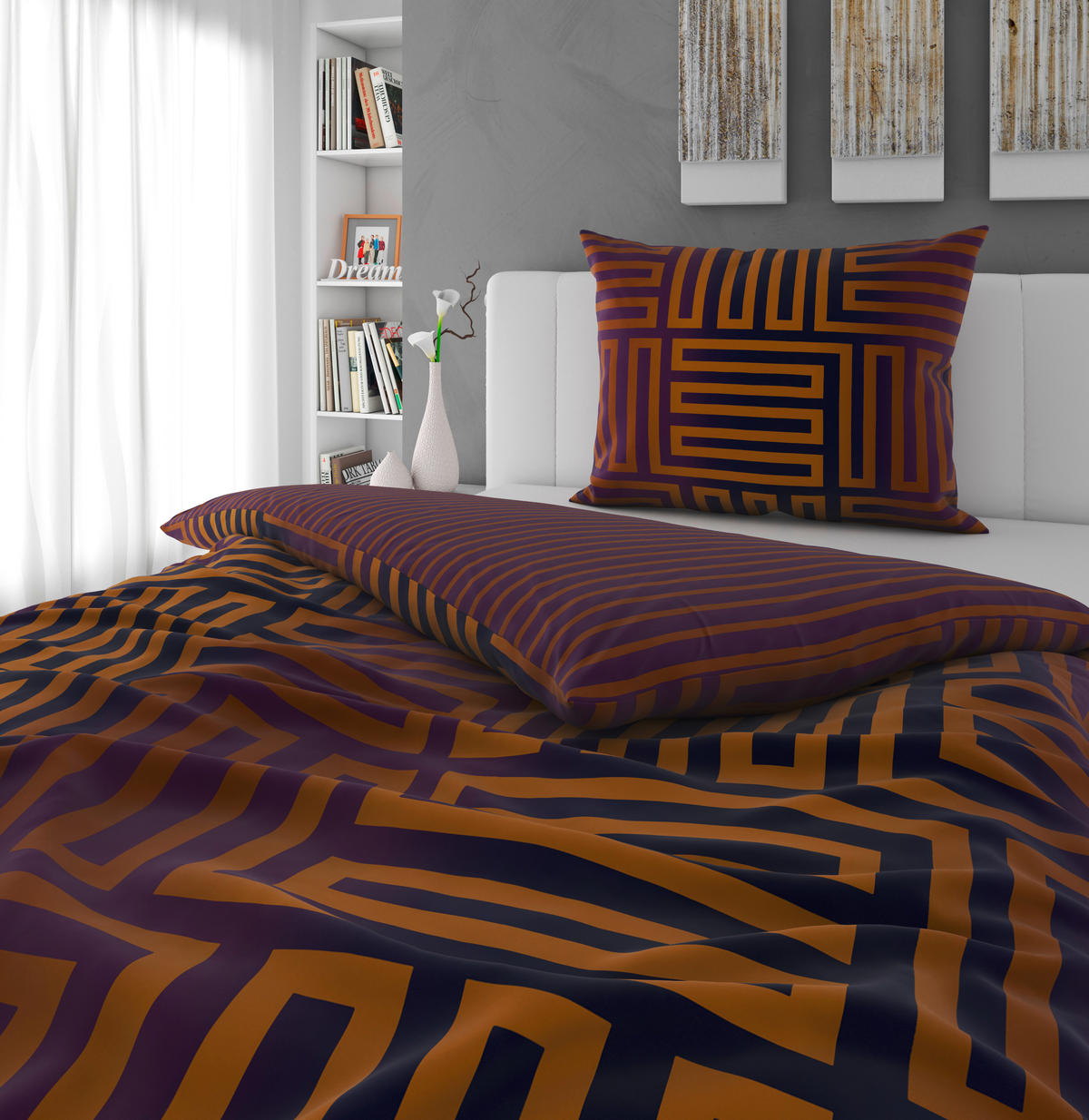 WENDEBETTWÄSCHE 2-teilig Satin 140/200 cm  - Braun/Orange, KONVENTIONELL, Textil (140/200cm) - Novel
