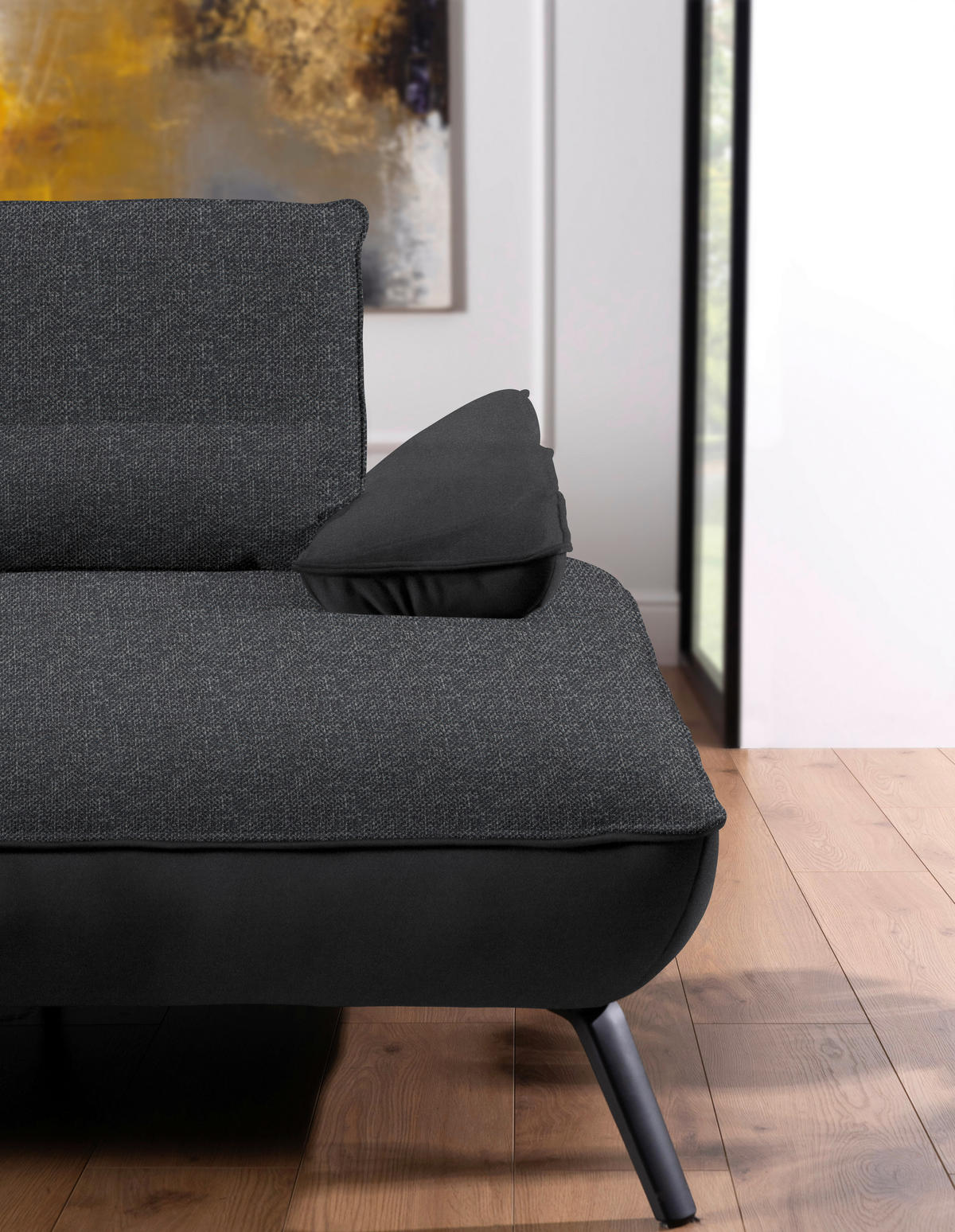 ECKSOFA in Flachgewebe Anthrazit  - Anthrazit/Schwarz, Design, Textil/Metall (273/191cm) - Moderano