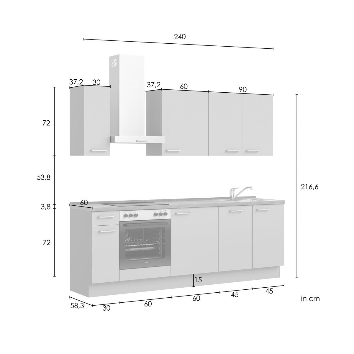 KÜCHENLEERBLOCK Frame 240 cm  in Weiß, Eichefarben  - Edelstahlfarben/Eichefarben, MODERN, Holzwerkstoff/Metall (240cm) - Nobilia