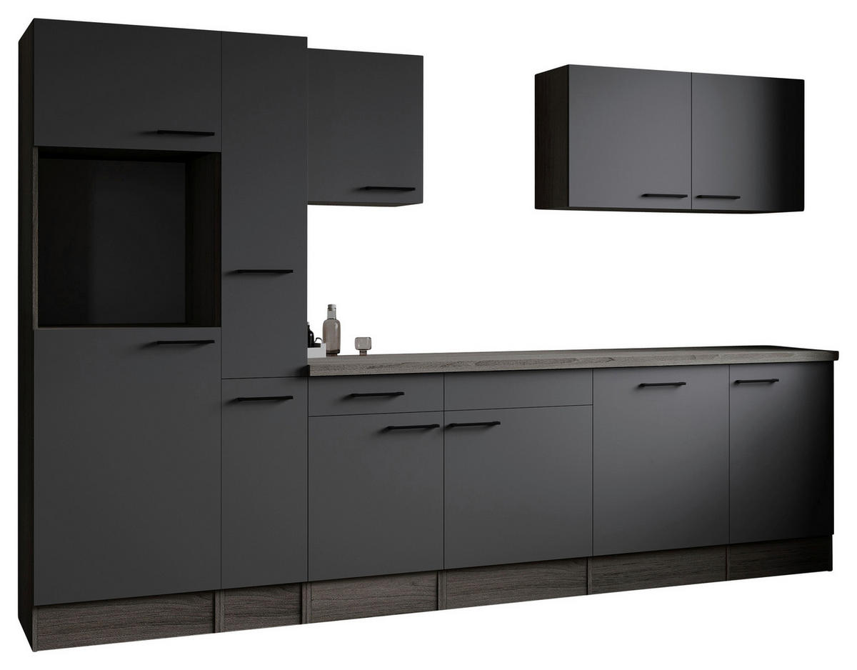 KÜCHENLEERBLOCK 310 cm   in Grau, Eichefarben  - Eichefarben/Schwarz, Design, Holzwerkstoff/Metall (310cm) - Respekta
