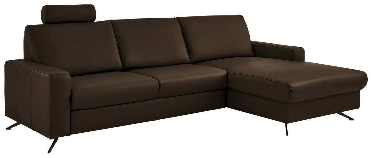 ECKSOFA in Echtleder Braun  267/165 cm  - Schwarz/Braun, Design, Leder/Metall (267/165cm) - Lomoco