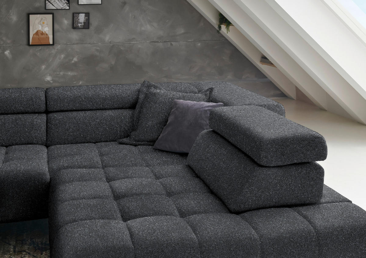 ECKSOFA in Chenille Anthrazit  323/222 cm  - Anthrazit/Schwarz, Design, Textil/Metall (323/222cm) - Beldomo Style